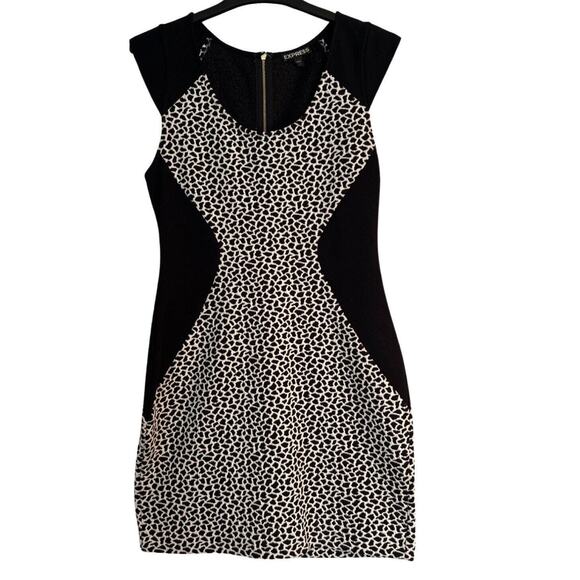Express Womens Leopard Print Dress Size 8 Black Sleeveless Pencil Full Back Zip - Picture 1 of 9